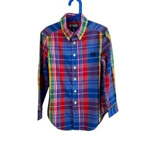 Chaps Boys Long Sleeve Plaid Button Down Shirt Sz S(8)